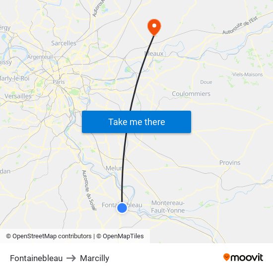 Fontainebleau to Marcilly map