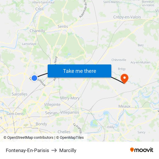 Fontenay-En-Parisis to Marcilly map