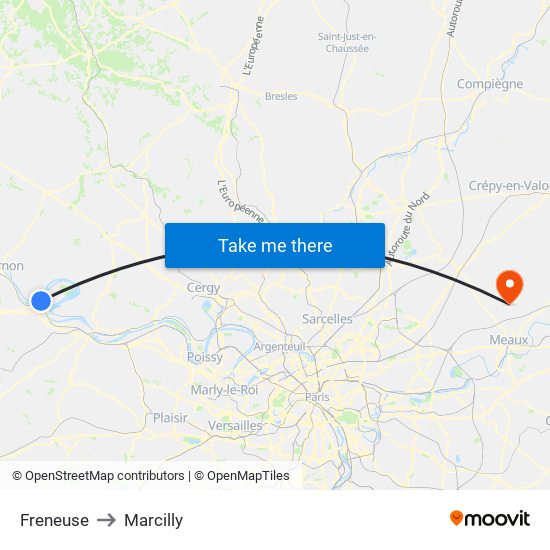 Freneuse to Marcilly map