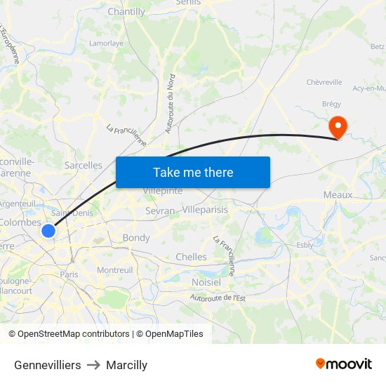 Gennevilliers to Marcilly map