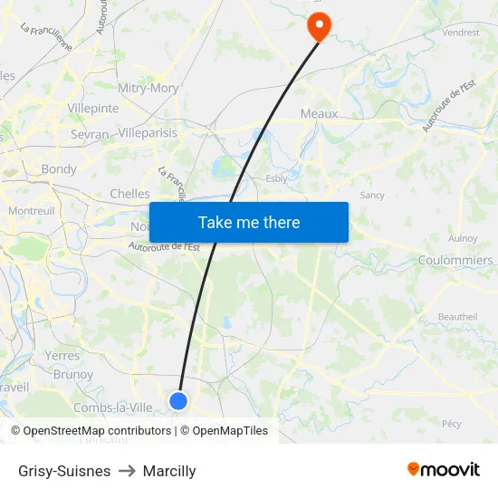 Grisy-Suisnes to Marcilly map