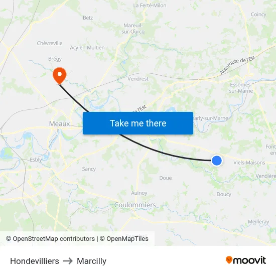 Hondevilliers to Marcilly map
