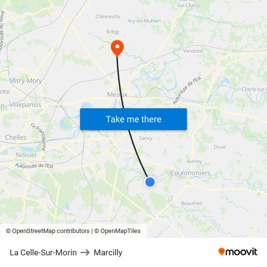 La Celle-Sur-Morin to Marcilly map