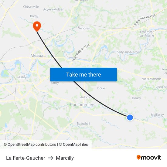 La Ferte-Gaucher to Marcilly map