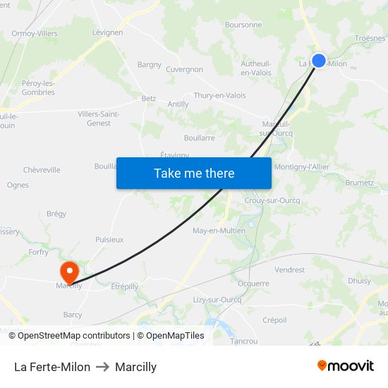 La Ferte-Milon to Marcilly map