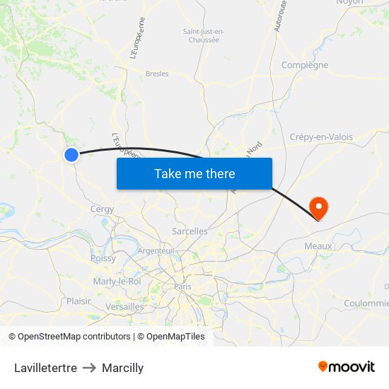 Lavilletertre to Marcilly map