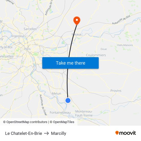 Le Chatelet-En-Brie to Marcilly map