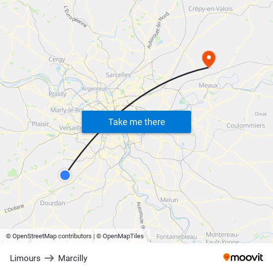 Limours to Marcilly map