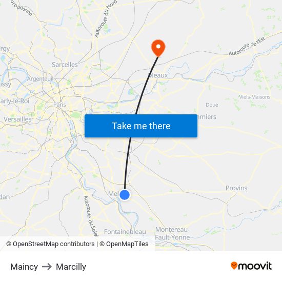 Maincy to Marcilly map