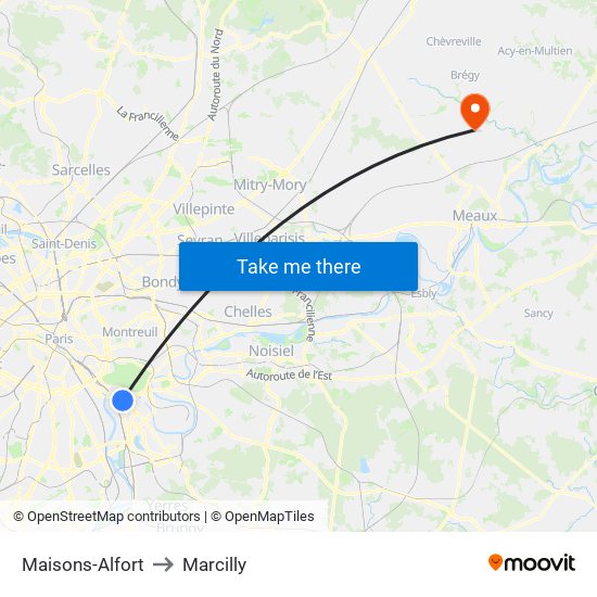 Maisons-Alfort to Marcilly map