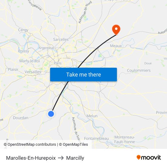 Marolles-En-Hurepoix to Marcilly map