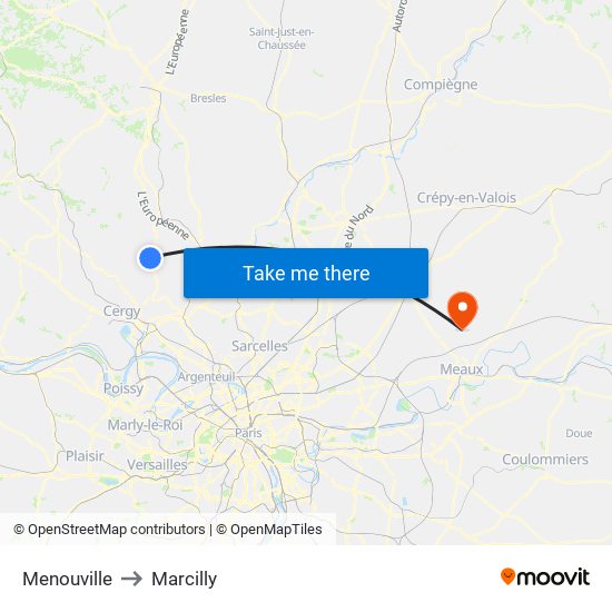 Menouville to Marcilly map