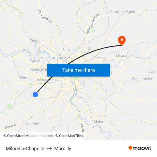 Milon-La-Chapelle to Marcilly map