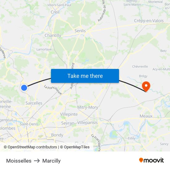 Moisselles to Marcilly map