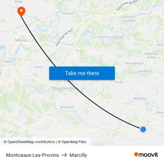 Montceaux-Les-Provins to Marcilly map