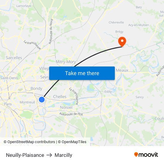 Neuilly-Plaisance to Marcilly map