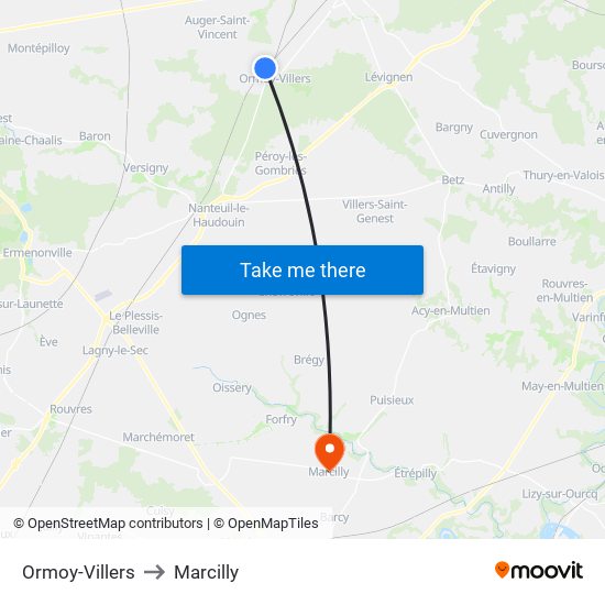 Ormoy-Villers to Marcilly map