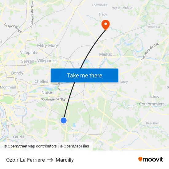 Ozoir-La-Ferriere to Marcilly map