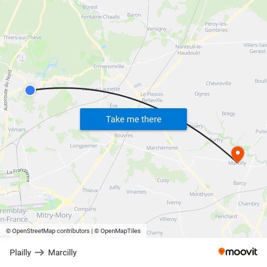 Plailly to Marcilly map