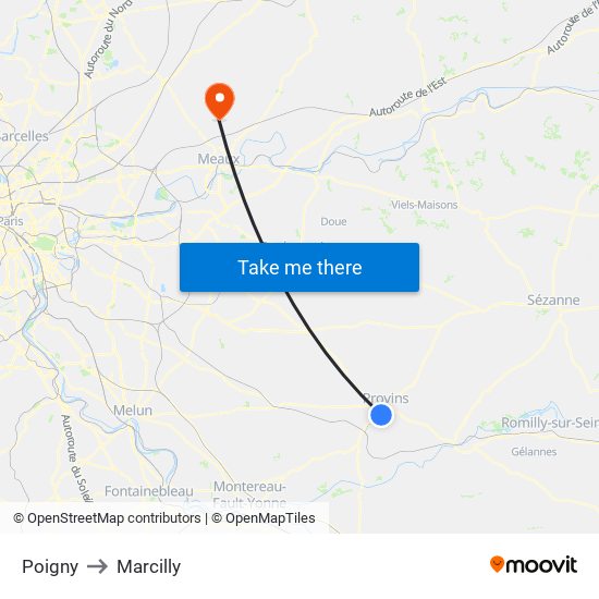 Poigny to Marcilly map