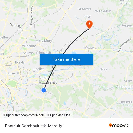 Pontault-Combault to Marcilly map