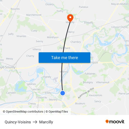 Quincy-Voisins to Marcilly map