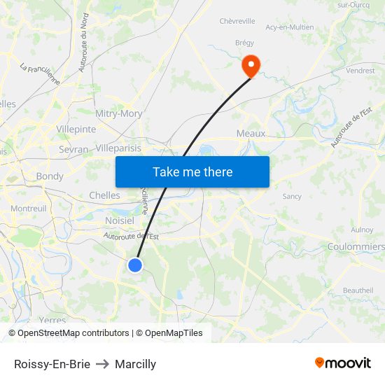 Roissy-En-Brie to Marcilly map