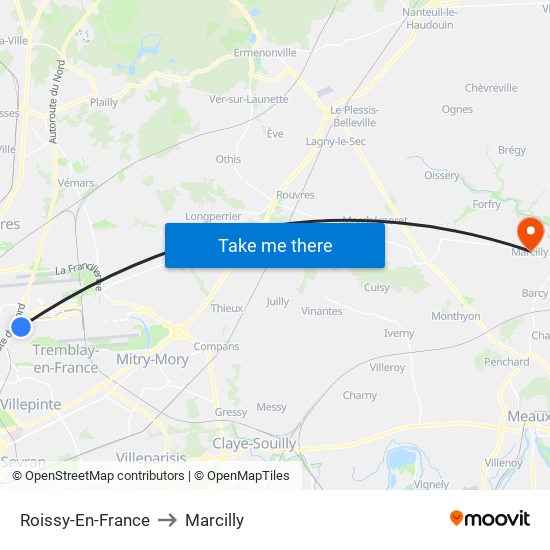 Roissy-En-France to Marcilly map