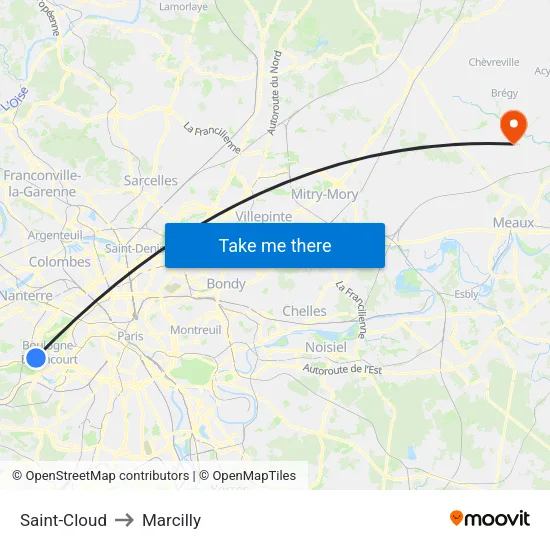 Saint-Cloud to Marcilly map