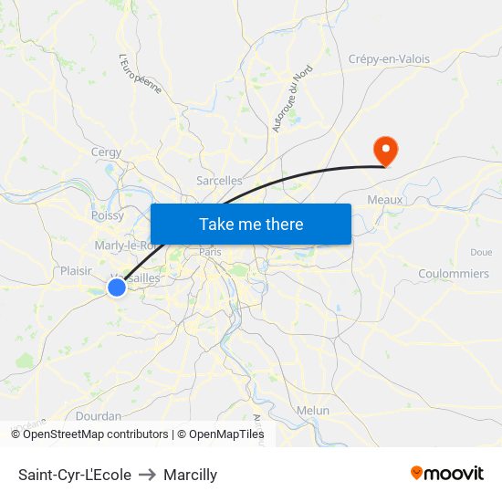 Saint-Cyr-L'Ecole to Marcilly map