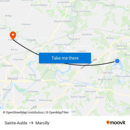 Sainte-Aulde to Marcilly map