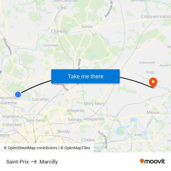 Saint-Prix to Marcilly map