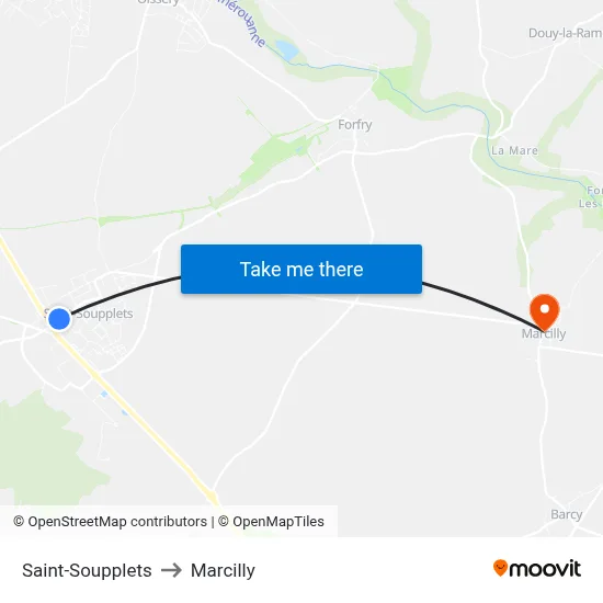 Saint-Soupplets to Marcilly map