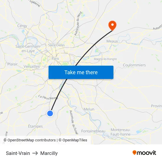 Saint-Vrain to Marcilly map