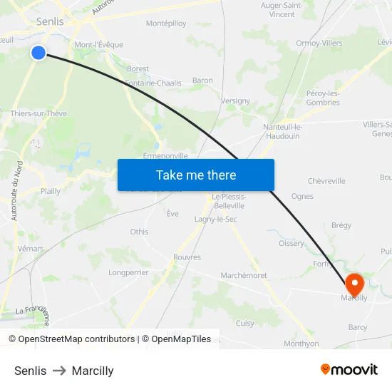 Senlis to Marcilly map