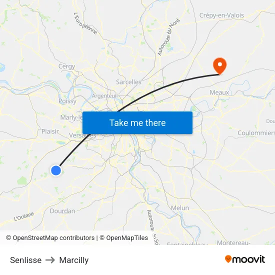 Senlisse to Marcilly map