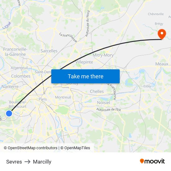 Sevres to Marcilly map