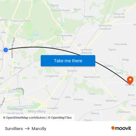 Survilliers to Marcilly map