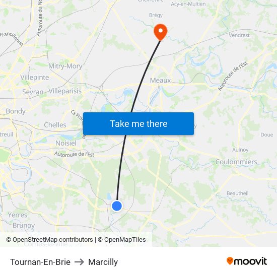 Tournan-En-Brie to Marcilly map