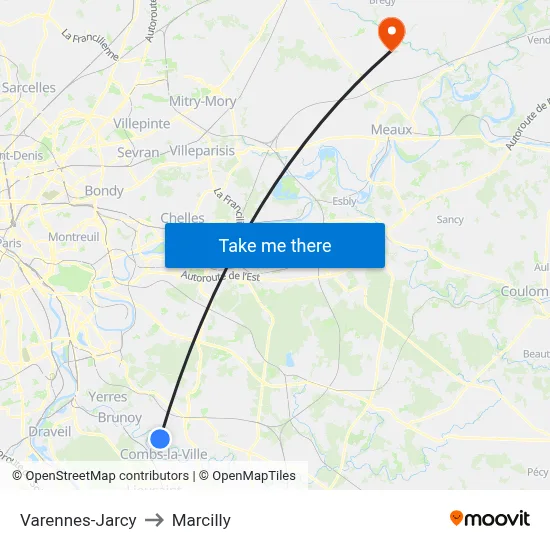 Varennes-Jarcy to Marcilly map