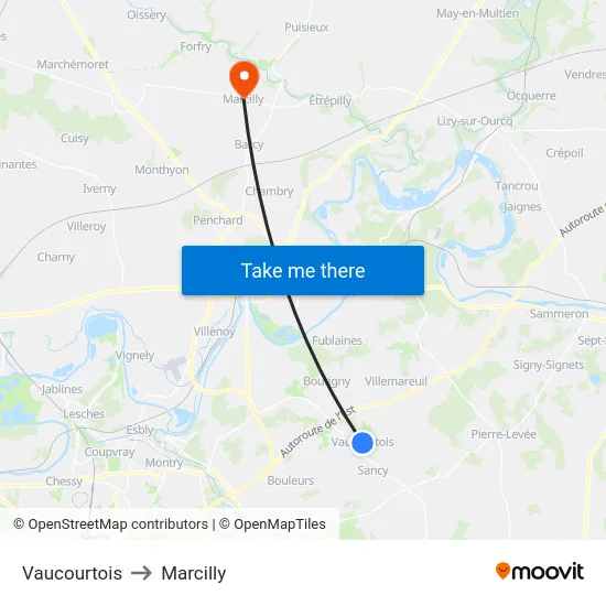 Vaucourtois to Marcilly map