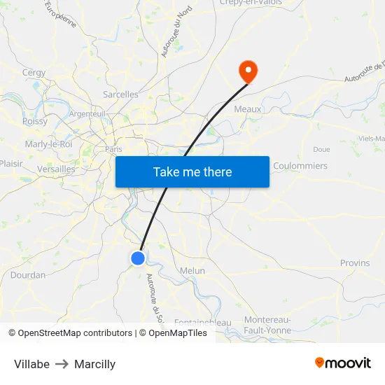 Villabe to Marcilly map