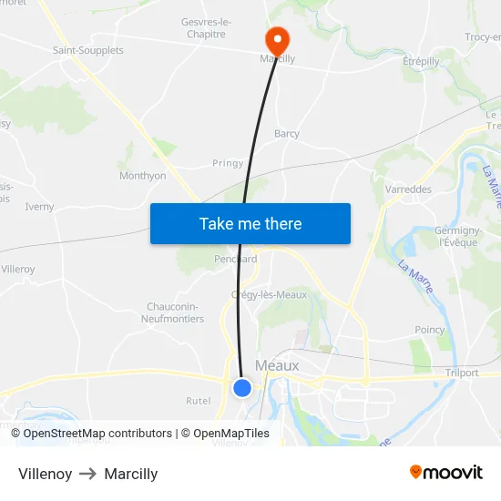 Villenoy to Marcilly map