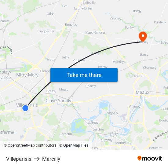 Villeparisis to Marcilly map