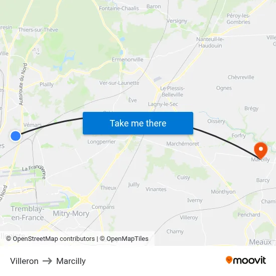 Villeron to Marcilly map