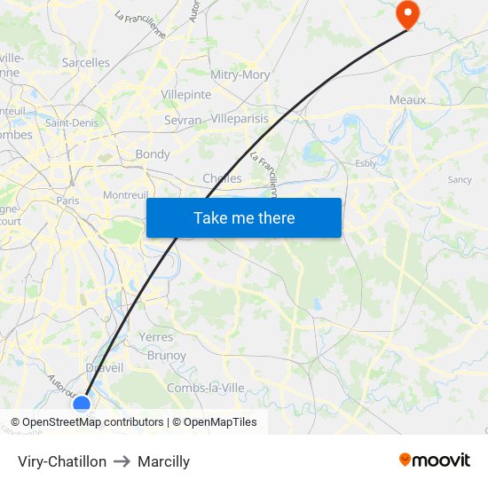 Viry-Chatillon to Marcilly map