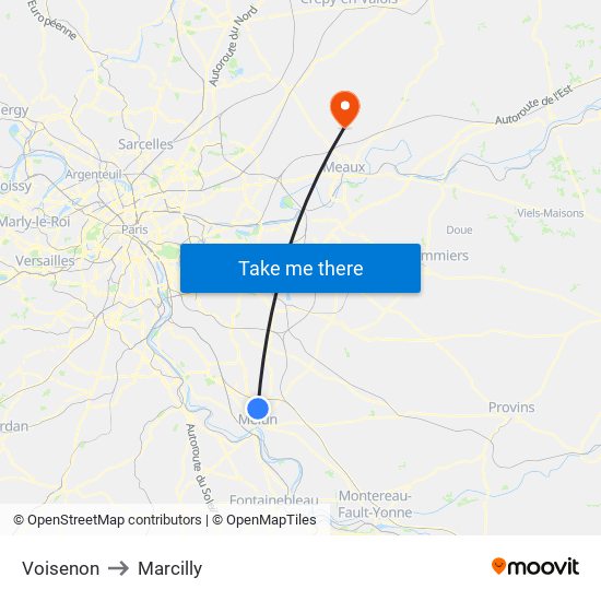 Voisenon to Marcilly map