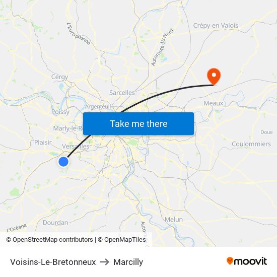 Voisins-Le-Bretonneux to Marcilly map