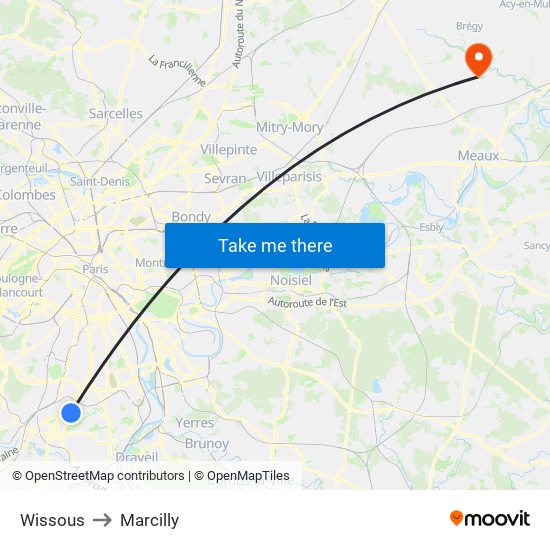 Wissous to Marcilly map