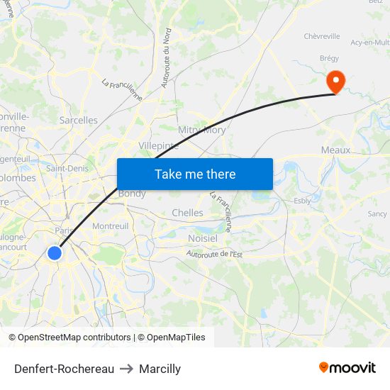 Denfert-Rochereau to Marcilly map